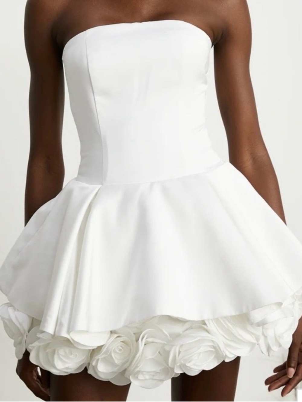 Strapless White Mini Dress with Scallop Hem